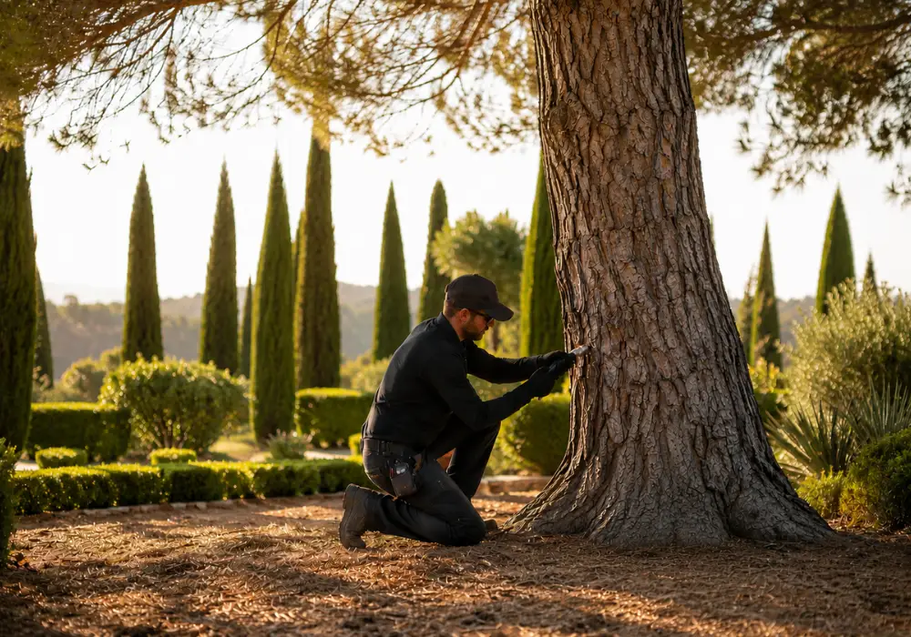 Endotherapy treatment on a pine tree in Mallorca